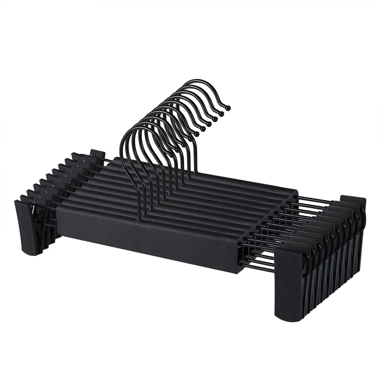 Trouser Hangers with Non-slip Adjustable Clips - Skirt Hangers (10 Pack)