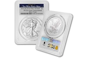 MINT STATE GOLD 2024 - (W) 1 oz American Silver Eagle Coin Gem Uncirculated (First Day of Issue - Struck at The West Point Mint) $1 PCGS GEMUNC