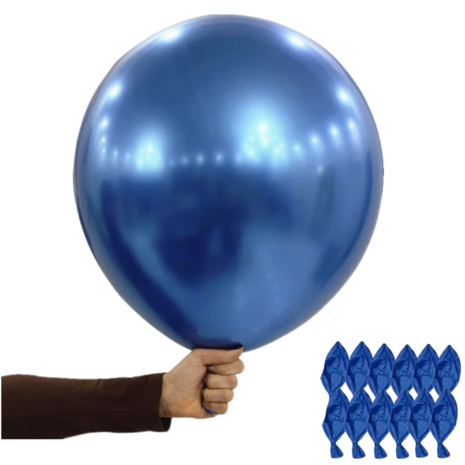 12 Pcs 18 Inch Blue Metallic Balloons - Thick Latex Chrome Balloons for Wedding, Birthday, Halloween, Christmas, Baby Shower, Carnival