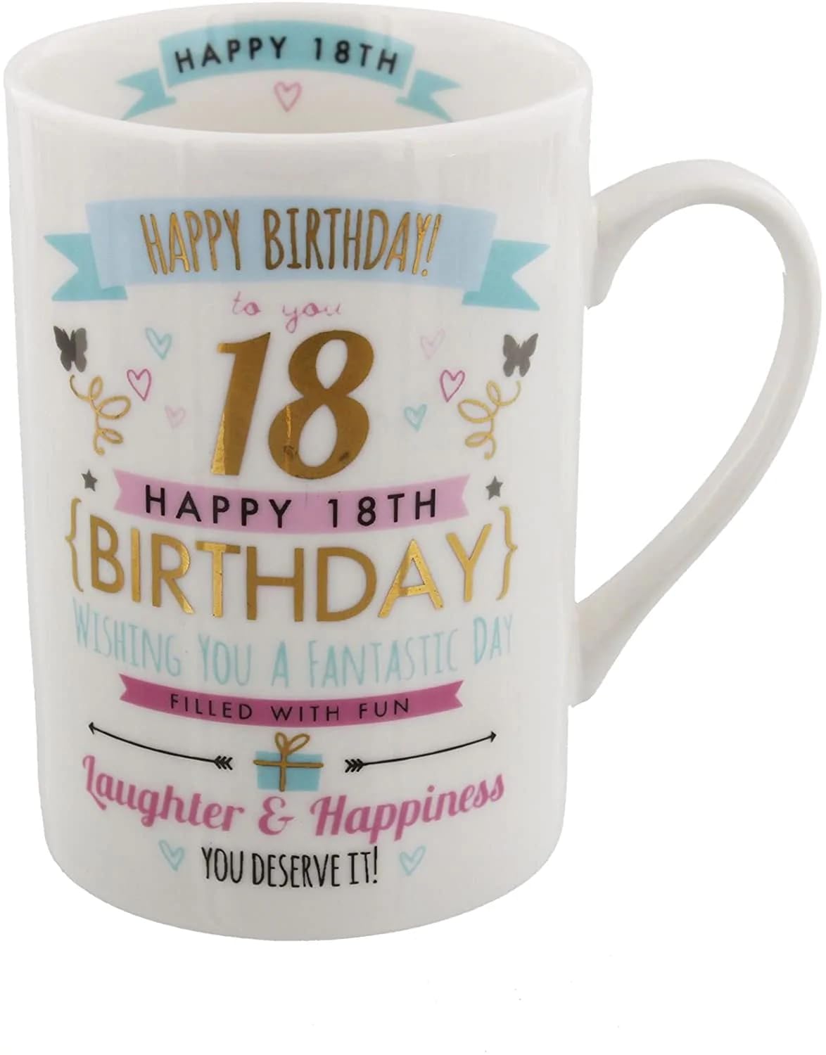 Signography Happy Birthday Pink & Gold Design - 18th Eighteen Mug Boxed Present Gift