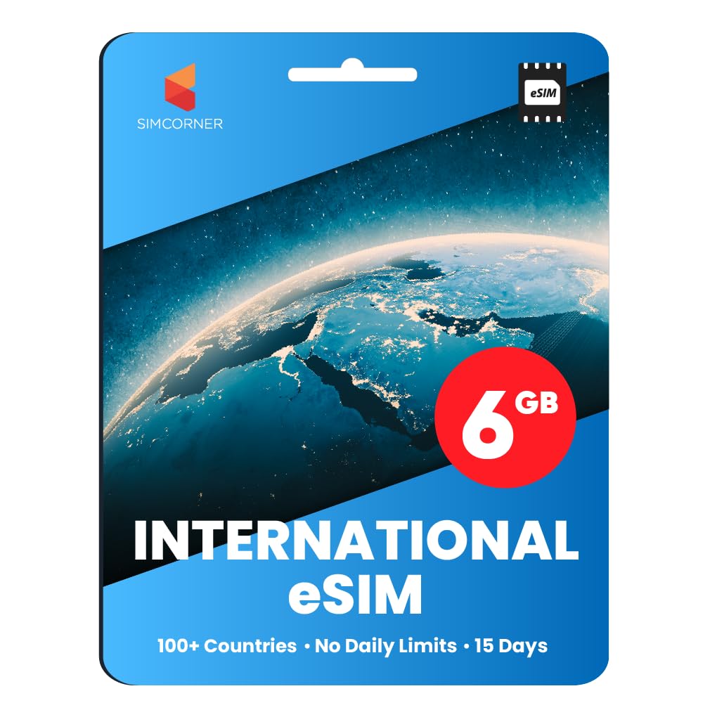 SimCorner Global Travel eSIM – 6GB High-Speed Data for 15 Days Worldwide | No Daily Limit | Easy Activation | Data-Only eSIM for Compatible Phones, iPads & Tablets