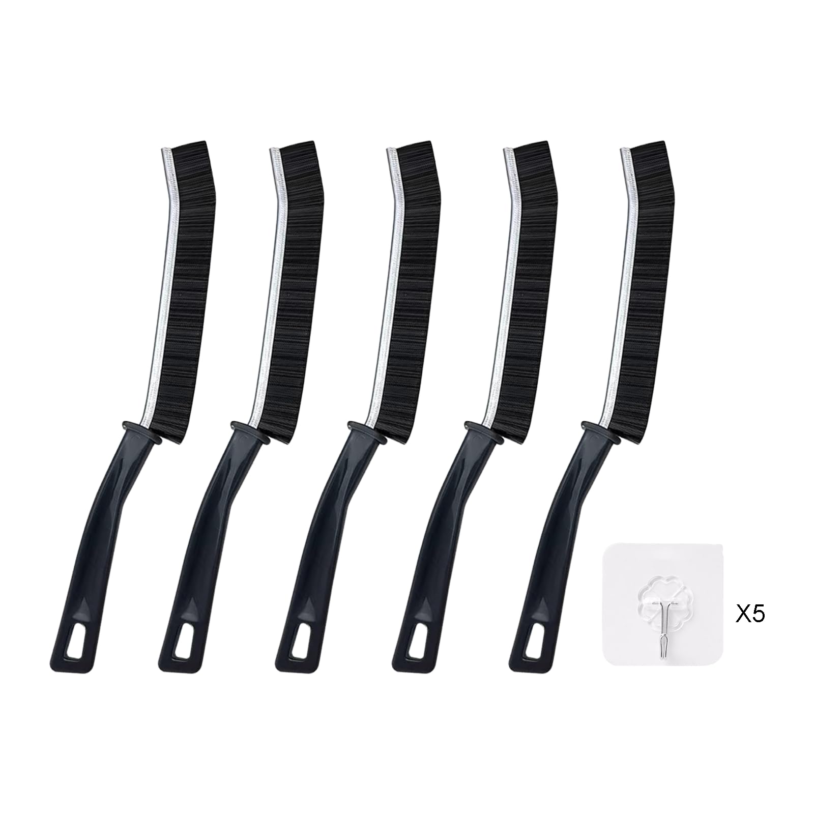 Acpetdr 5-pack of stiff-bristle crevice cleaning brushes + 5 hooks,Thin Crevice Cleaning Brushes for Household Use, Multifunctional Cleaning Tools for Narrow Corner Tight Spaces