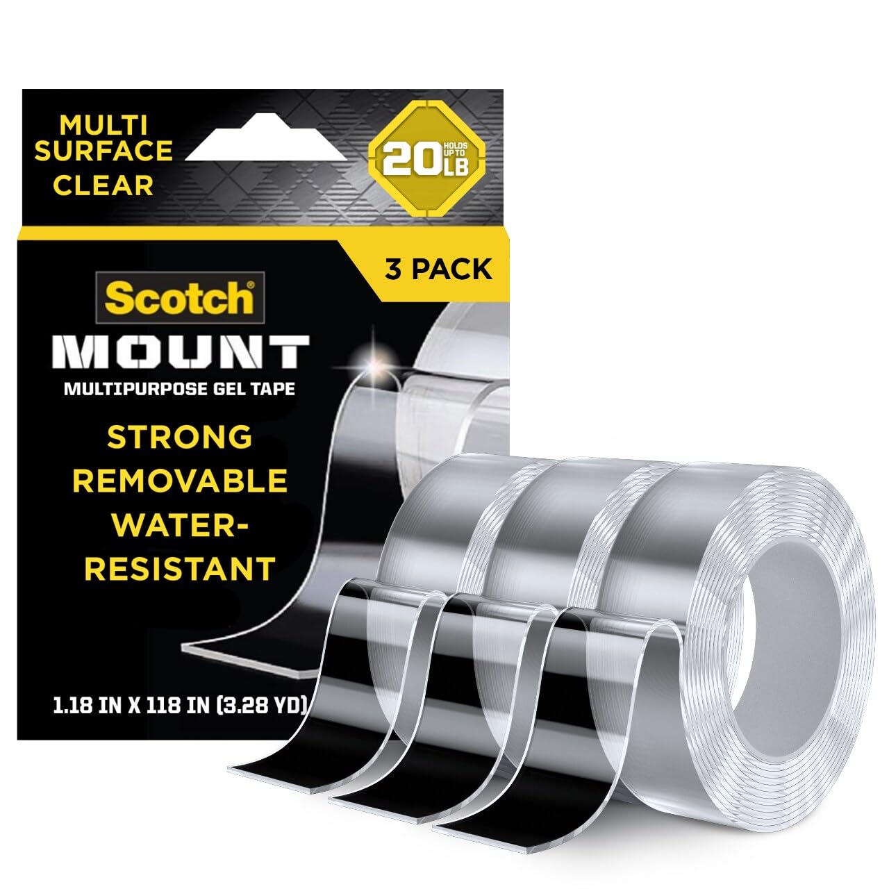 Photo 1 of Scotch-Mount™ Multipurpose Gel Tape, 30 mm x 3 m (1.18 in x 118 in), 3 Pack