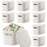 8 Pack Plastic Storage Bins with Lids, Stackable Storage Container with Handle, White Storage Box for Organizing Desktop Clos