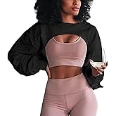 LovelyWholesale Women Crewneck Long Sleeve Crop Top Workout Gym Casual Cut out Loose Cropped Sweatshirt