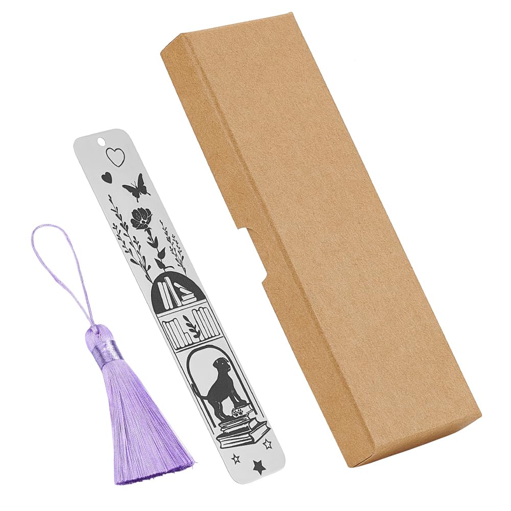 UNICRAFTALE 1pc Dog Book Markers Stainless Steel Bookmark with Tassel Inspirational Bookmarks Metal Engraved Bookmark for Book Lovers Cute Bookmarks for Friends Teachers Students Book Lover Gifts