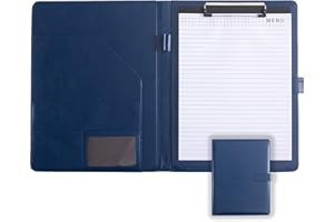 LUKDIN Faux Leather Portfolio with Clipboard – A4/Letter Size Legal Pad Holder, Resume Organizer and Writing Folder, Professional Business Conference Office Padfolio(Blue)