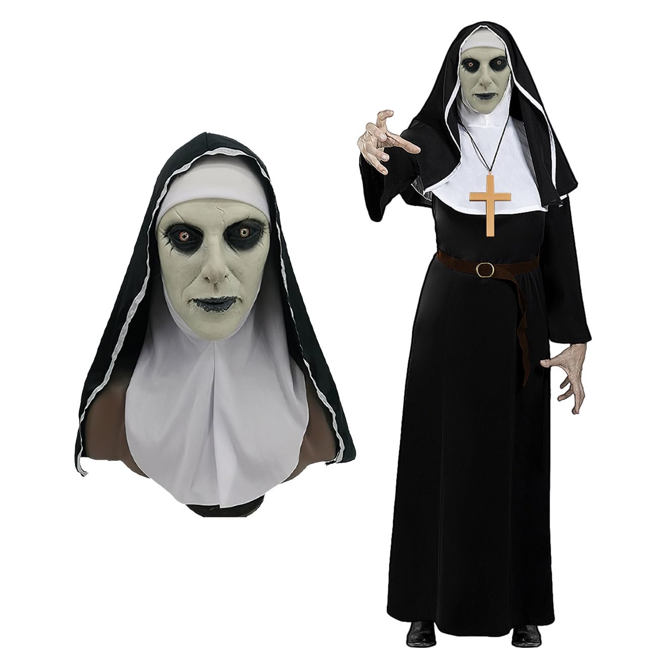 OriginalCorner | The Nun Disguise for Adult | Includes 1 Dress, 1 Mask and 1 Cross | Good Nun Halloween Costume | Religious Cosplay | Horror Movie | 100% Fun — image 1
