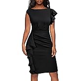 AISIZE Women's Pinup Vintage Ruffle Sleeves Cocktail Party Pencil Dress