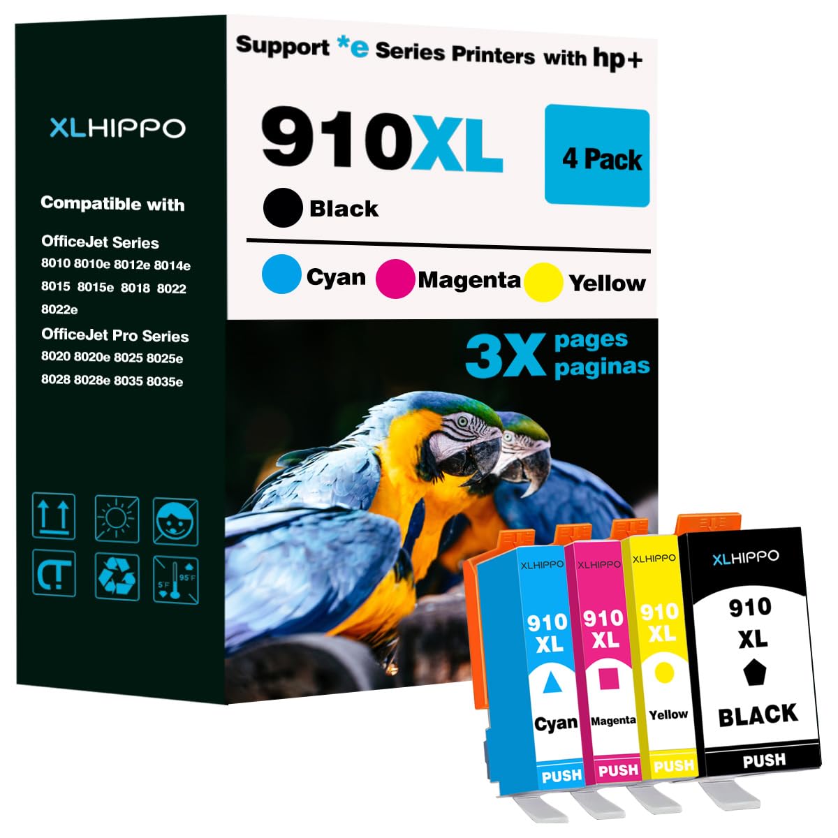 Photo 1 of 910XL Ink Cartridges for HP Printers 8015e 8025e 8010 8020 Series Replacement for HP Ink 910 XL Work with Office Jet 8022e OfficeJet Pro 8028e 8035e 8010e 8025 8035 8028 (Black and Color 4 Pack)