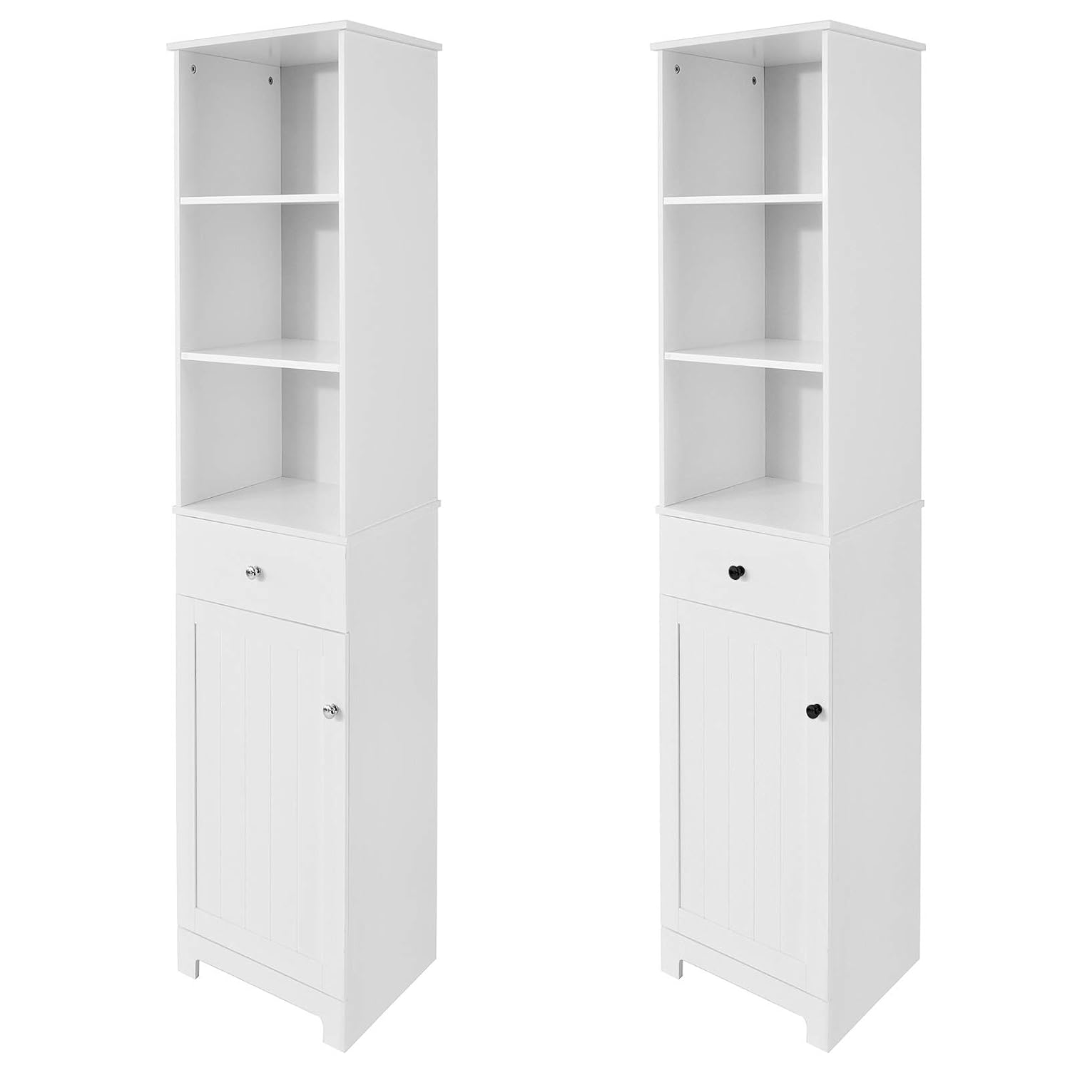 SoBuy Badregal Hochschrank Weiß – 40x150x33 Cm | Mit 3 Offenen Fächern & Tür | Viel Stauraum Für Handtücher & Badezimmer-Utensilien