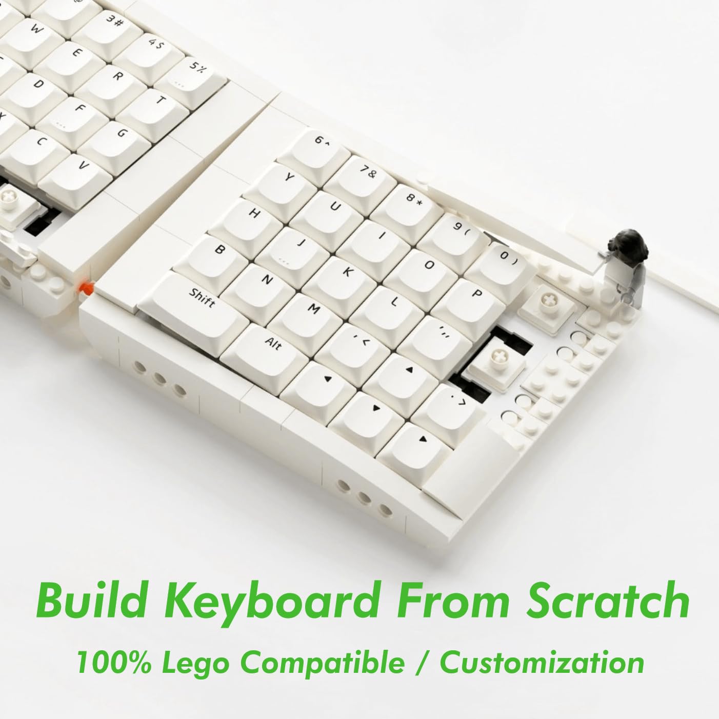 KBDcraft 07Israfel 50% Ergo-Split Low-Profile Mechanical Keyboard, 56-Key Ortho, Lego-Compatible Case, Wired, Linear Switch, Gasket Mount, Hot-Swappable, RGB, QMK, Vial for Win/Mac, Full Kit, White