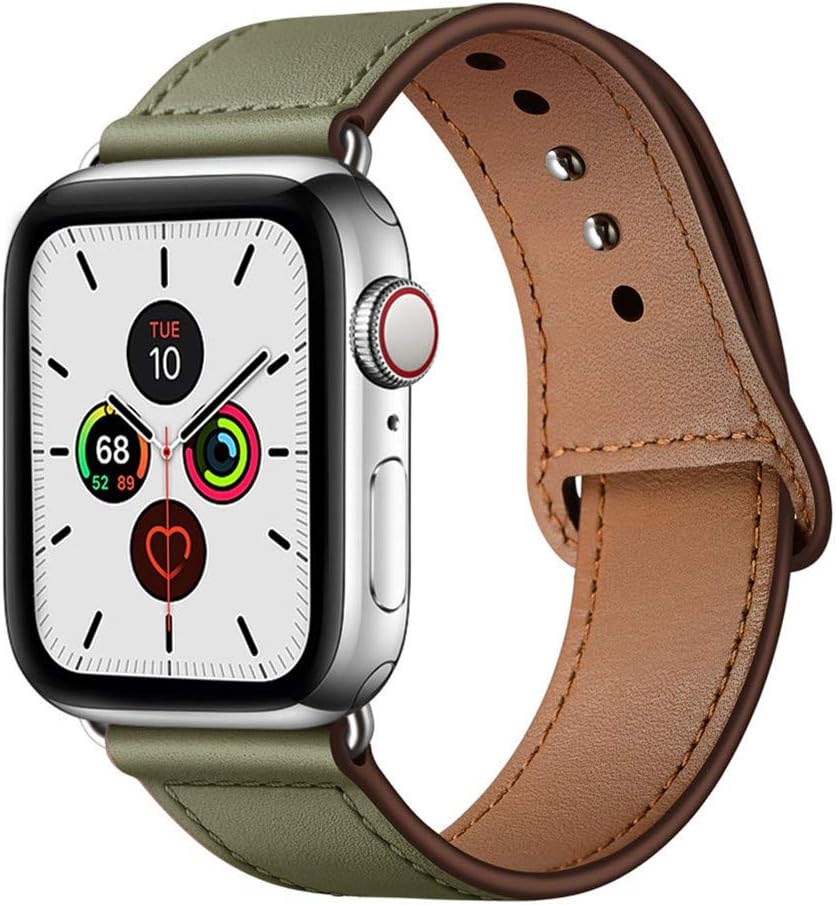 YALOCEA Compatible with Apple Watch Band 38mm 40mm, Genuine Leather Band Replacement Strap Compatible with iWatch Series 5 4 3 2 1 40mm 38mm, Army Green