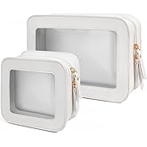 FFpaw Clear Makeup Bag Set for Women, Travel White Makeup Pouch Waterproof Cosmetic Bags with Zipper Clear Toiletry Bag for Traveling Small Make up Pouch for Purse Mini Cosmetic Case Car Organizer