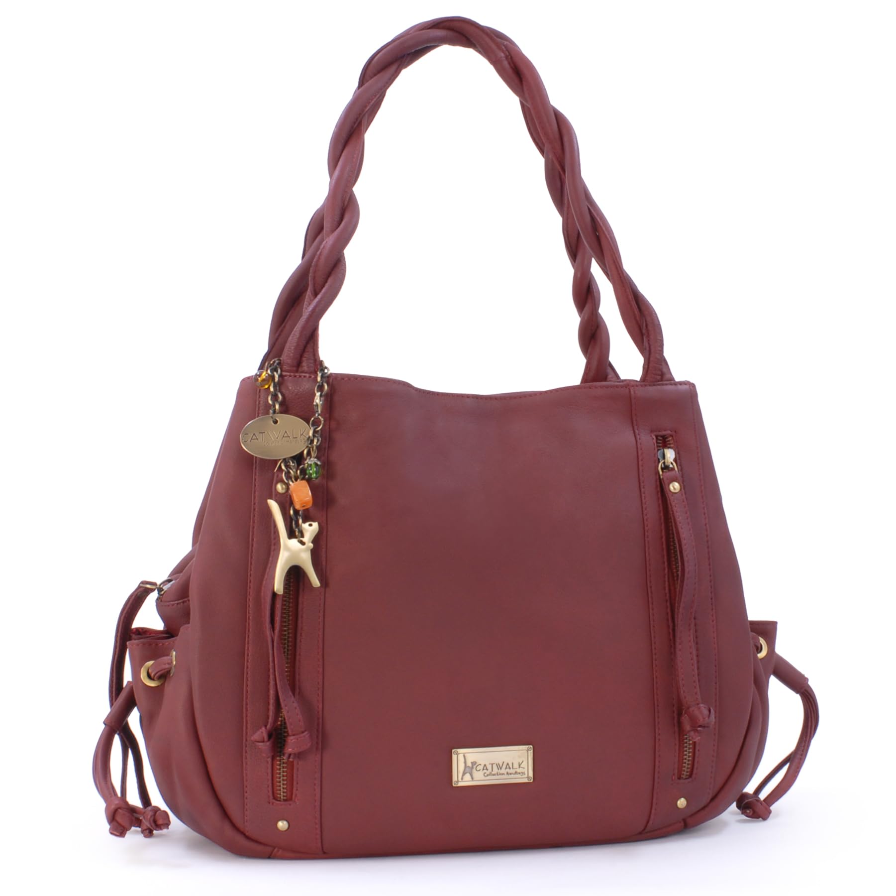Catwalk Collection Handbags - Women's Large Leather Hobo Shoulder Bag - Tote Bag With Zip - Handbag With Multiple Compartments - Caz - Red