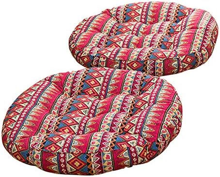 TMJJ Cotton & Linen Round Floor Pillow Cushion Japanese Style Futon Seat Cushion Thicken Chair Wave Window Pad 21" x 21",Set of 2 (Bohemia)