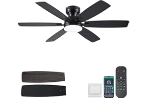 Kviflon 52" Ceiling Fans with Lights, Low Profile Ceiling Fan with Light and Remote/APP Control, Flush Mount Ceiling Fan with