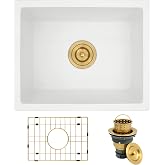 Rhbamoa White Bar Sink 18''x14'',18 Inch Undermount Small Wet Bar Sink | White Single Bowl Granite Composite Bar Sink,8 Inch Depth Small Quartz Kitchen Sinks with Gold Accessories