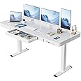 Furmax Electric Standing Desk with Drawer 55 x 24 Inch Adjustable Height Stand up Desk Home Office Computer Desk with USB Ports, White