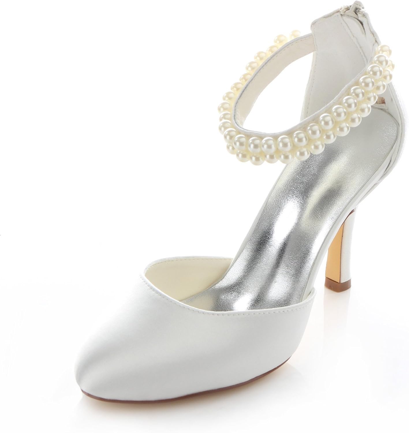 Emily Bridal Ivory Bridal Sandals Pearls Satin Wedding Heels For
