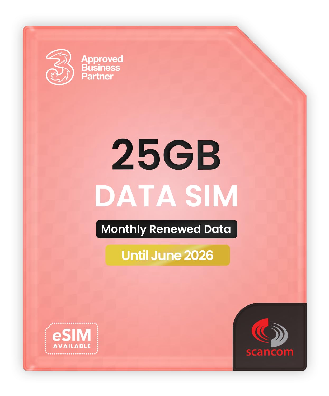 Three 25GB Data SIM Card – for Portable WiFi, Routers & Phones – Preloaded Monthly Until June 2026 – Dual Network (Three & Vodafone) Stronger Coverage