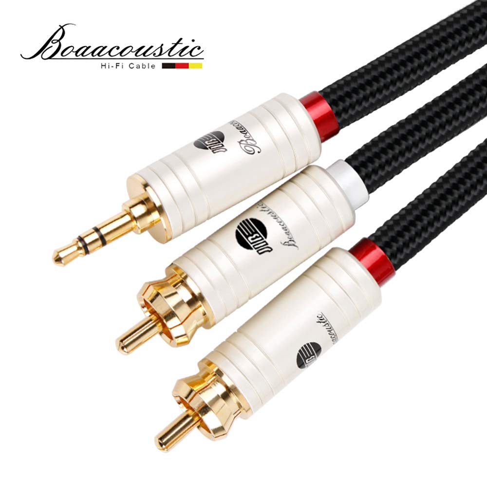 BOAACOUSTIC JIB 4N OFC HiFi 3.5mm Male to 2 RCA Male Audio Auxiliary Stereo Y Splitter Adapter Cable - 6ft/2M