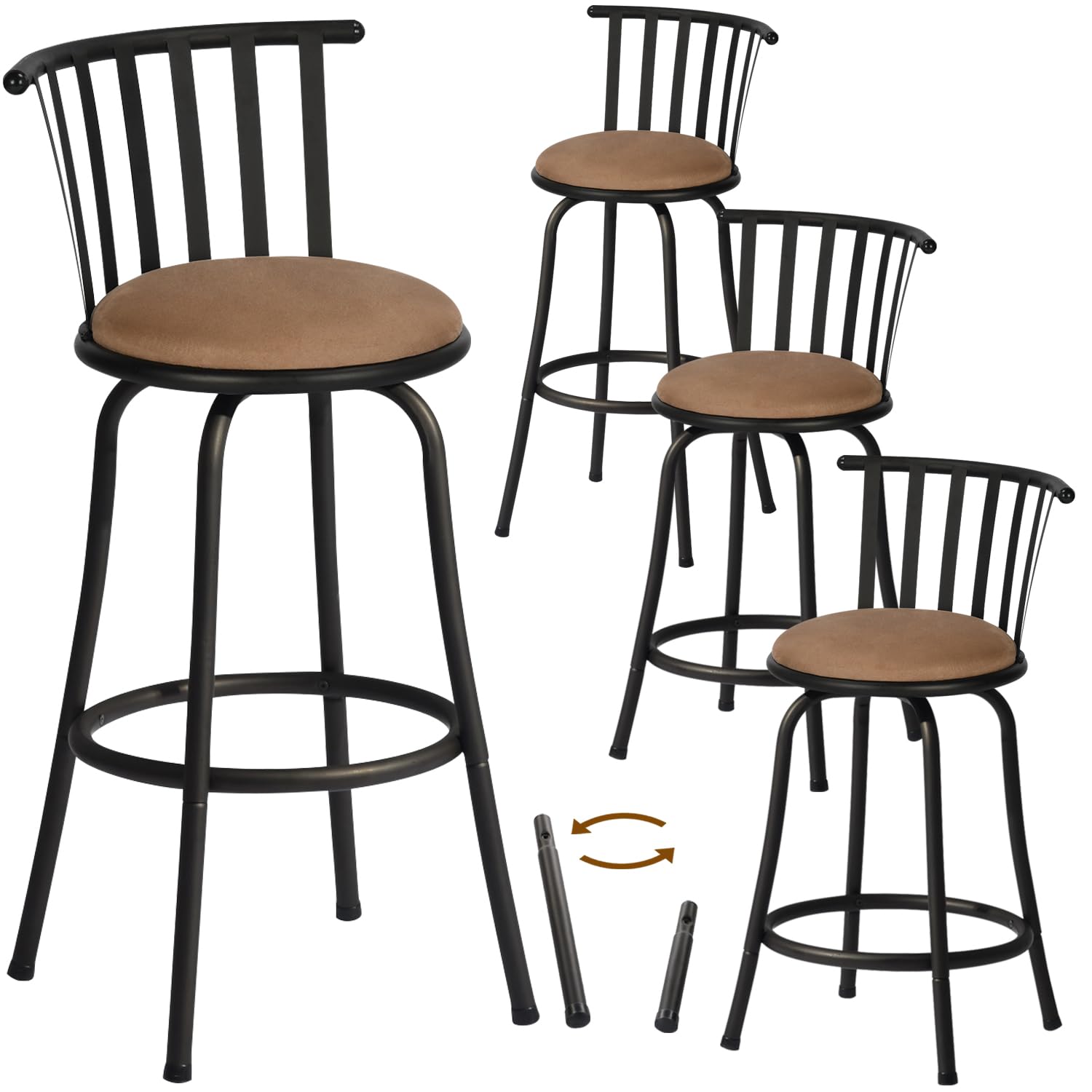 Photo 1 of 
***Factory seal***
FurnitureR Adjustable Classic Barstools Set of 4, Country Style Bar Chairs with Back and Footrest Swivel Counter Height Bar Stools with Interchangeable Legs for Kitchen Island Bistro Brown/Black