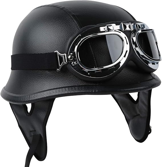 TCTMT DOT Certified Half Face Helmet+Goggles PU Leather
