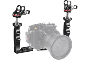 MINIFOCUS Underwater Camera Handle Tray Bracket, Dual Handle Extendable Aluminum Alloy Video Stabilizer Holder with 2 1'' Ball Clamp Mount for Underwater Camera Diving Housings