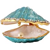 H&D HYALINE & DORA Metal Glass Trinket Box Ring Holder Small Seashell Figurine Collectible Table Centerpiece (pearl mussel)