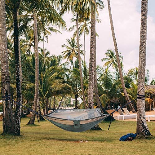 Camping Hammock with Mosquito Net, Lightweight Nylon Double Hammock, Portable Parachute Hammock for Backpacking, Travel, Beach, Backyard, Hiking - 2 Carabiners and Tree Straps(Green,78''W x 118''L)