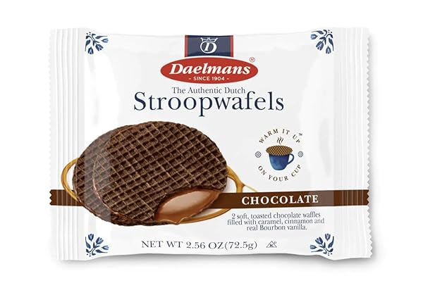 DAELMANS JUMBO CHOCOLATE STROOPWAFELS – CHOCOLATE AND CARAMEL STROOP WAFFLES, DUTCH WAFFLE COOKIES, INDIVIDUALLY WRAPPED STROOPWAFFLE SNACK, MADE IN HOLLAND – 2.56 OZ DUO PACKS (12 COUNT)