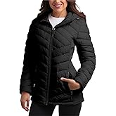 Reebok Womens Puffer Jacket - Midweight Quilted Snow Glacier Shield Full Zip Winter Coat for Women with Hood & Zip Pockets