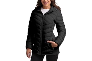 Reebok Womens Puffer Jacket - Midweight Quilted Snow Glacier Shield Full Zip Winter Coat for Women with Hood & Zip Pockets