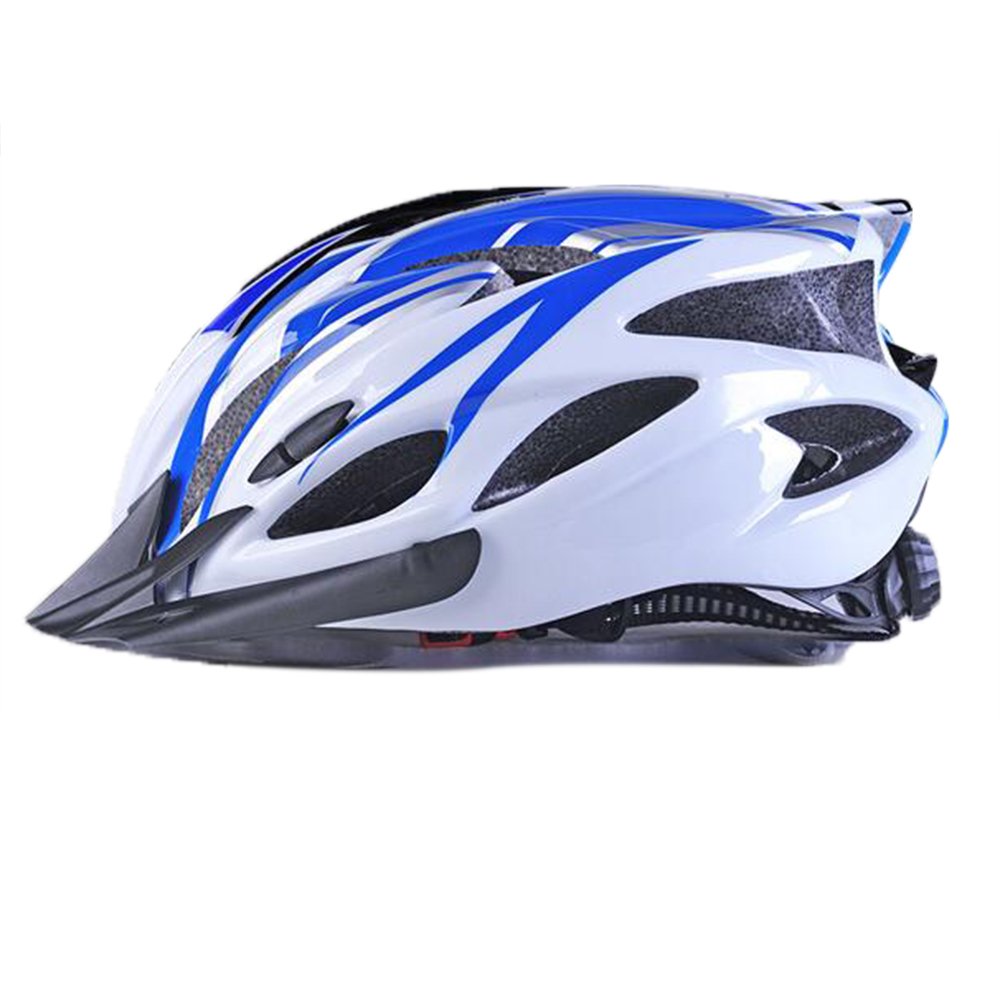 Uzexon Casco ciclista de ciclismo de MTB (18 aberturas), adultos Casco ligero unisex de bicicleta con visera desmontable y forro suave, sistema de rueda ajustable (Blanco/Azul)