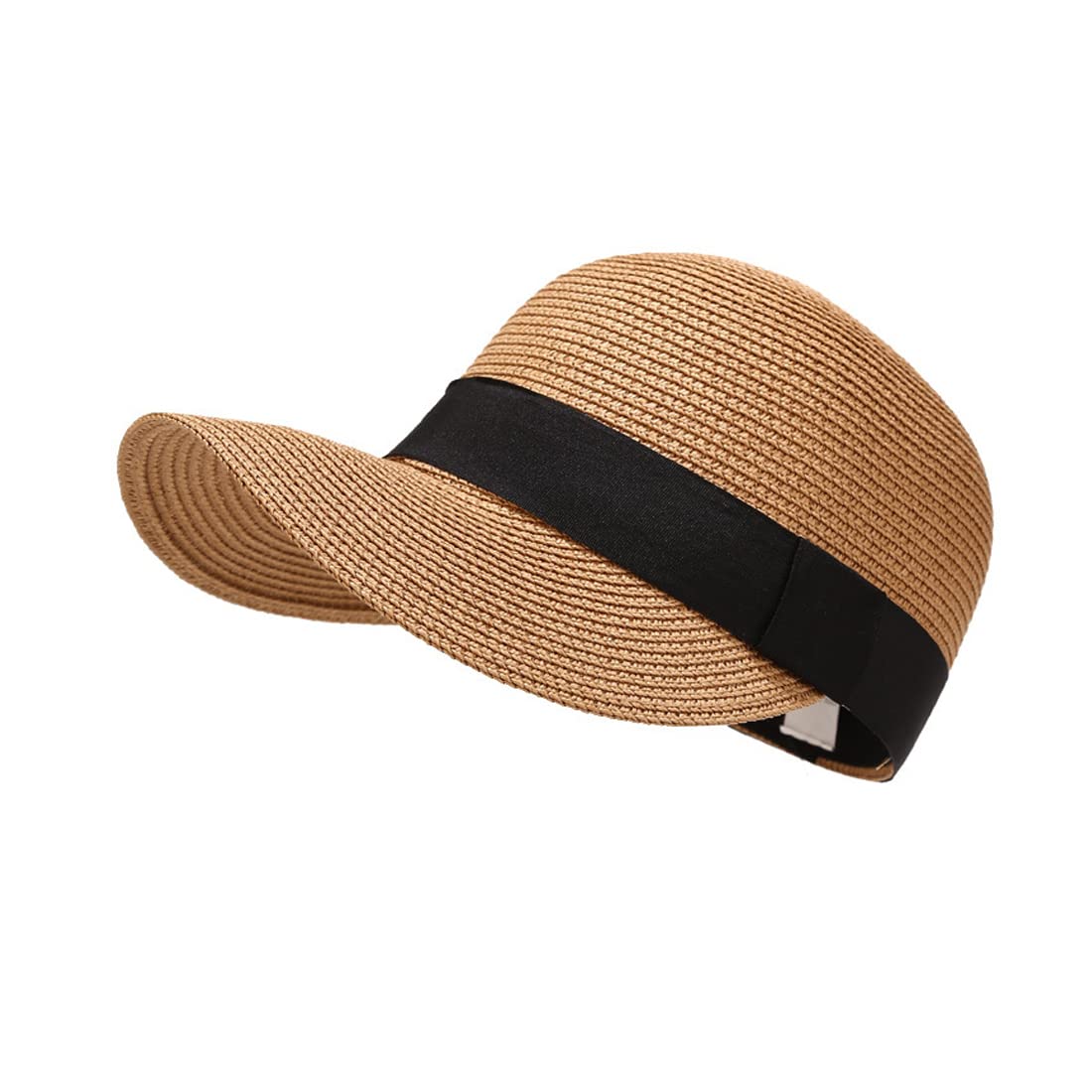 Photo 1 of Summer Visor Hats for Women Foldable Floppy Solid Color Straw Sun Hat Travel Beach Baseball Cap (Khaki)