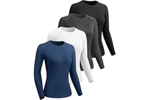 Mexholin 4 Pack Long Sleeve Workout Shirts for Women Compression Shirt Baselayer Athletic Running Top