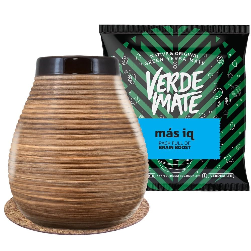 Cebador Honey Yerba Mate Gourd 350ml - Yerba Mate Set, Verde Mate Mas IQ 50g, Cork Coaster