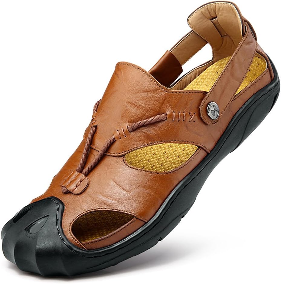 Orlasha Mens Sports Sandals Leather Fisherman Sandals Closed Toe Summer Outdoor Beach Shoes Water Slippers