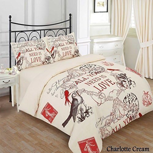 Laura Secret Home 3 Piece Duvet/ Quilt Cover with Pillow Case Bedding Set Double Charlotte Cream / Red