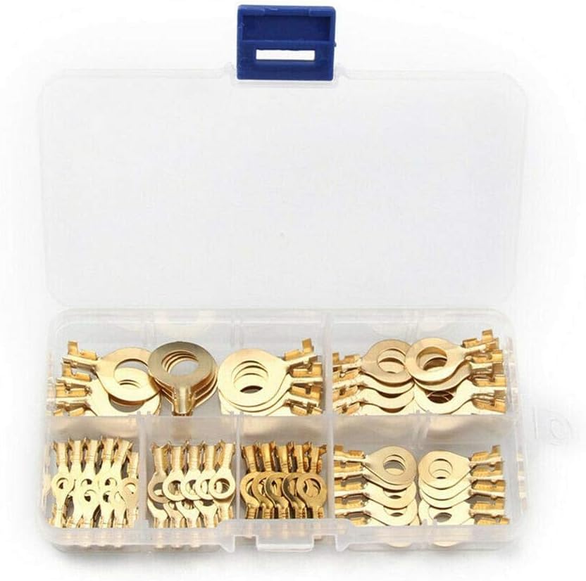 150pcs / Set Ring Type Gold Terminals Golden Brass Non-Insulated Crimp Terminals Connectors 3.2mm-10.2mm Cable Wire Connectors