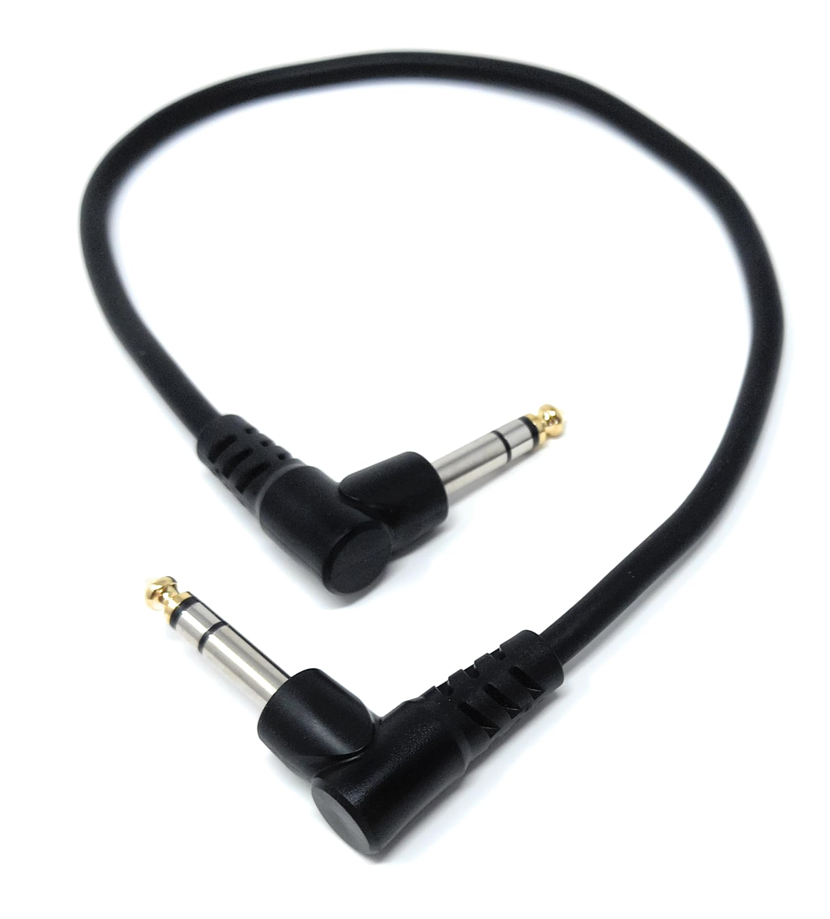 DRUT 0.5m 6.35mm 1/4" TRS Stereo Jack to Jack Plug, Dual Right Angle Patch Cable Lead for Headphones Amplifiers, Music Instruments, Live Events, DJ 1.6ft