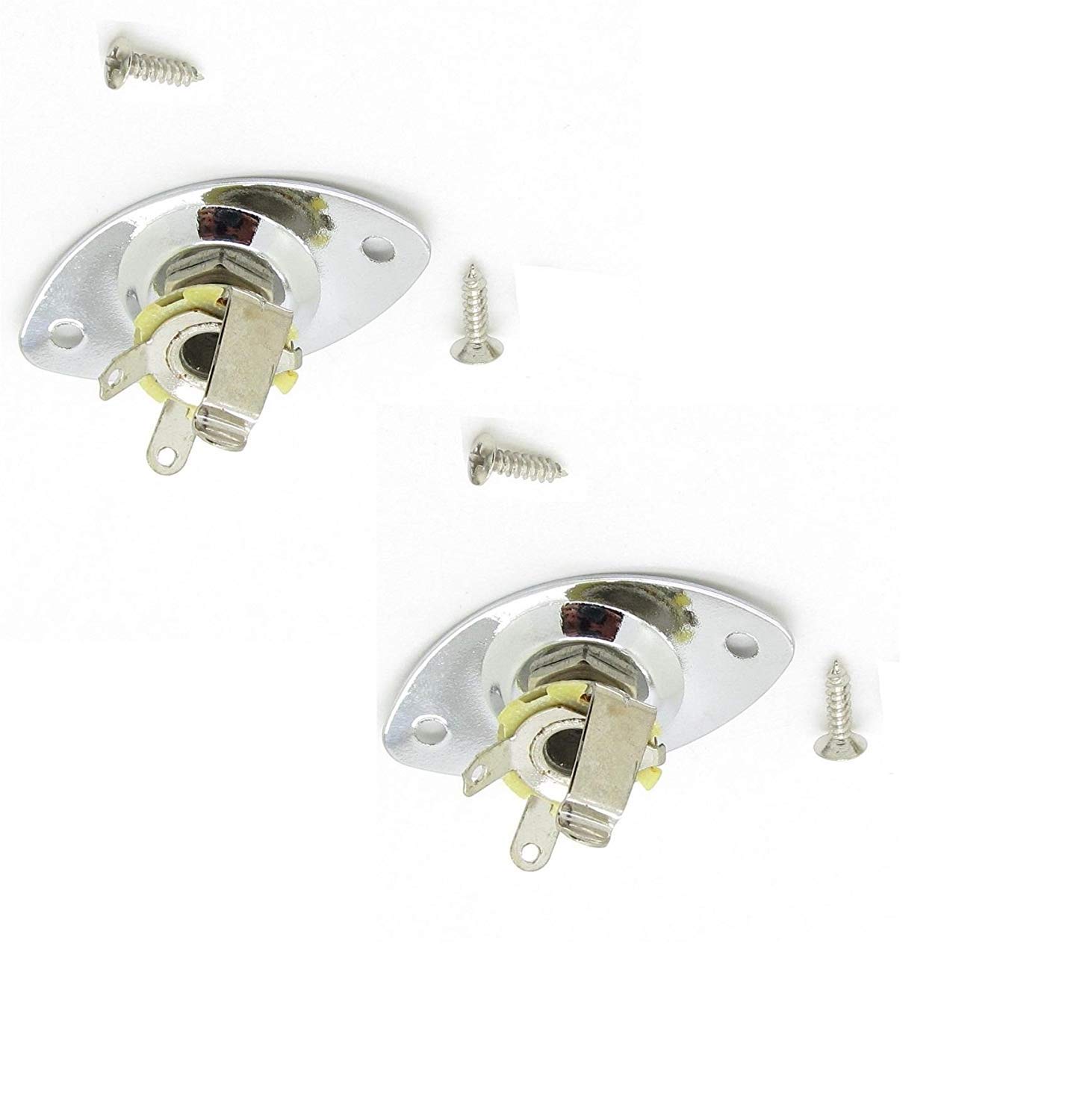 2 Pack Thick Oval Dented Electric Guitar Jack Output Plate Socket Jackplate for Fender Stratocaster Telecaster Guitar Replacement (Chrome)