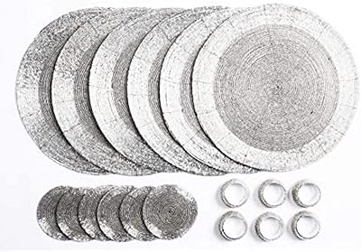 Penguin Home Handcrafted Glass Beaded Round Placemats Set of 18 Silver 32 cm