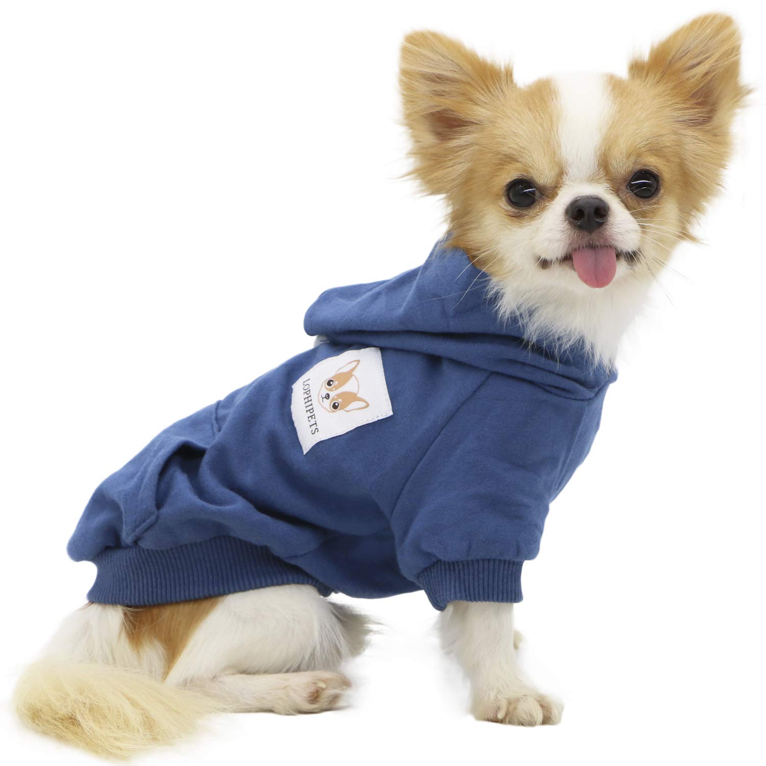 LOPHIPETS Dog Cotton Hoodies Sweatshirts for Small Dogs Chihuahua Puppy Clothes Cold Weather Coat-Navy/S
