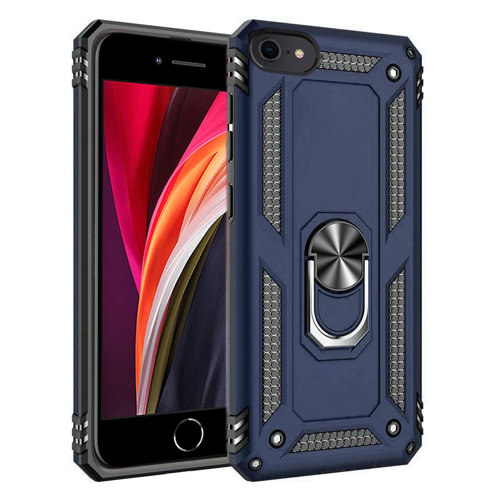 For iPhone SE 2020 Case, iPhone 7 / 8 Case with Magnetic Ring Holder, Full Body Protective [Military Grade] Silicone TPU Shockproof Armour Phone Cover for iPhone SE 2020 / 7 / 8 (Hybrid Blue)