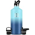 IRON °FLASK Camping & Hiking Hydration Canteens - 3 Lids (Narrow Straw Lid) Leak Proof Vacuum Insulated Stainless Steel - Hot & Cold Double Walled Sports Water Bottle - Blue Waves, 64 Oz