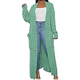 LIVECLOTH Womens Stylish Cable Knit Dual Chunky Cardigan with Pockets