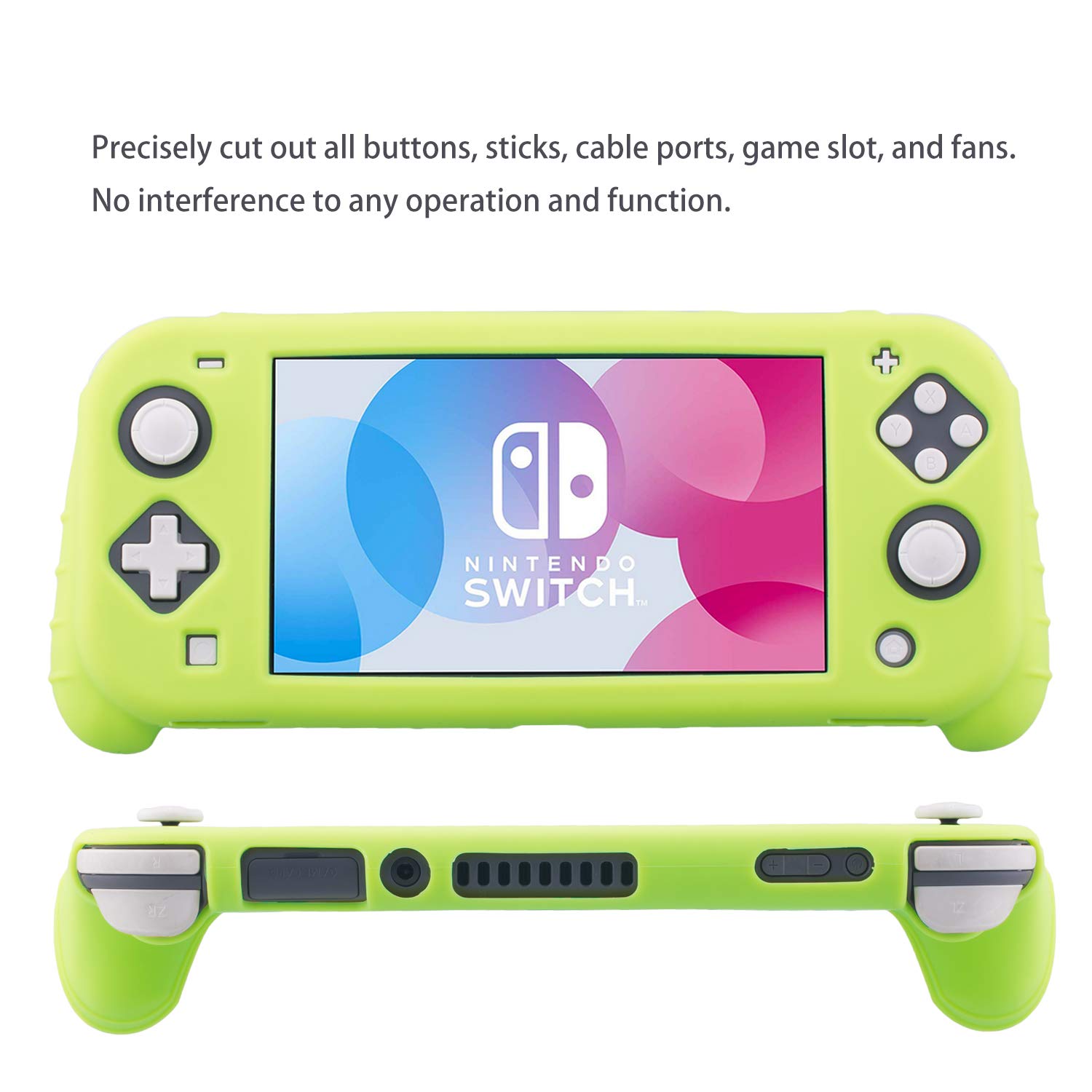 YoRHa Handle Grip Soft Silicone Rubber Protective Cover Case (Apple Green) x 1 and Thumbsticks x 4 for Nintendo Switch Lite - 9.2019 Slim Model