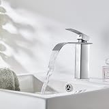 Wasserrhythm Waterfall Basin Tap Chrome Brass Mixer with Pop Up Waste Square UK view 9